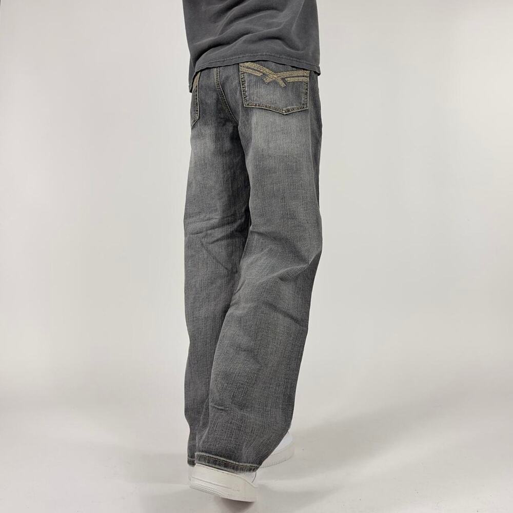 Super Sick Y2K Affliction Style wide-leg Grunge Faded Denim Streetwear pants